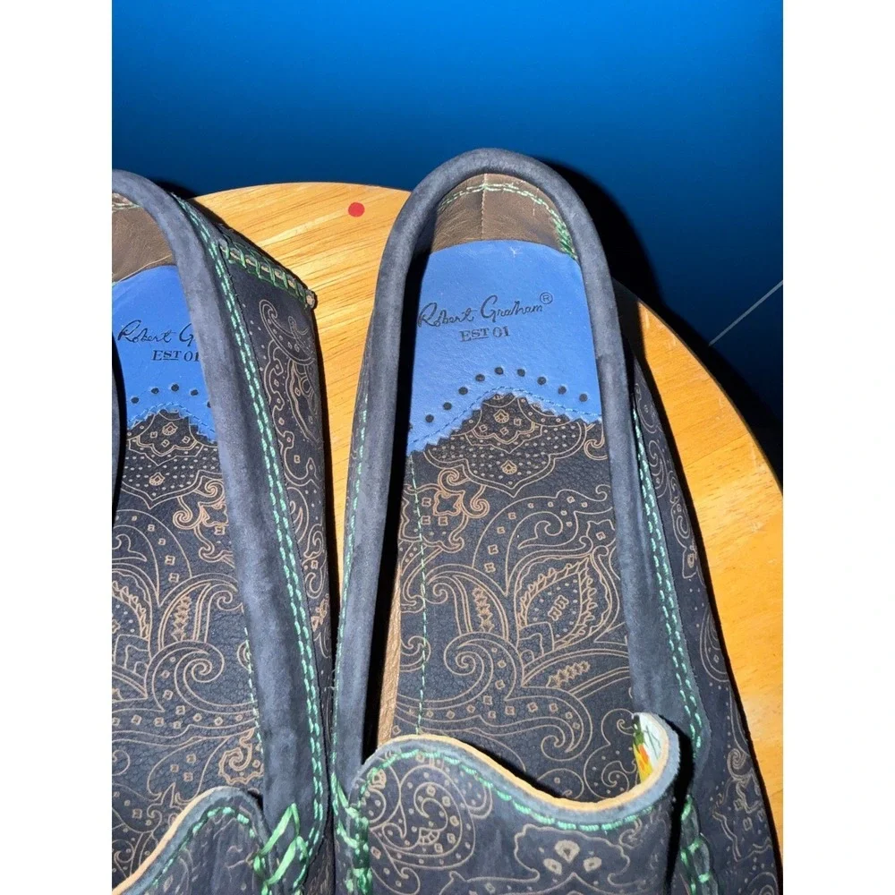Robert Graham Mens Navy Paisley Laser Etched Suede Driving Loafers‎ Size 8.5